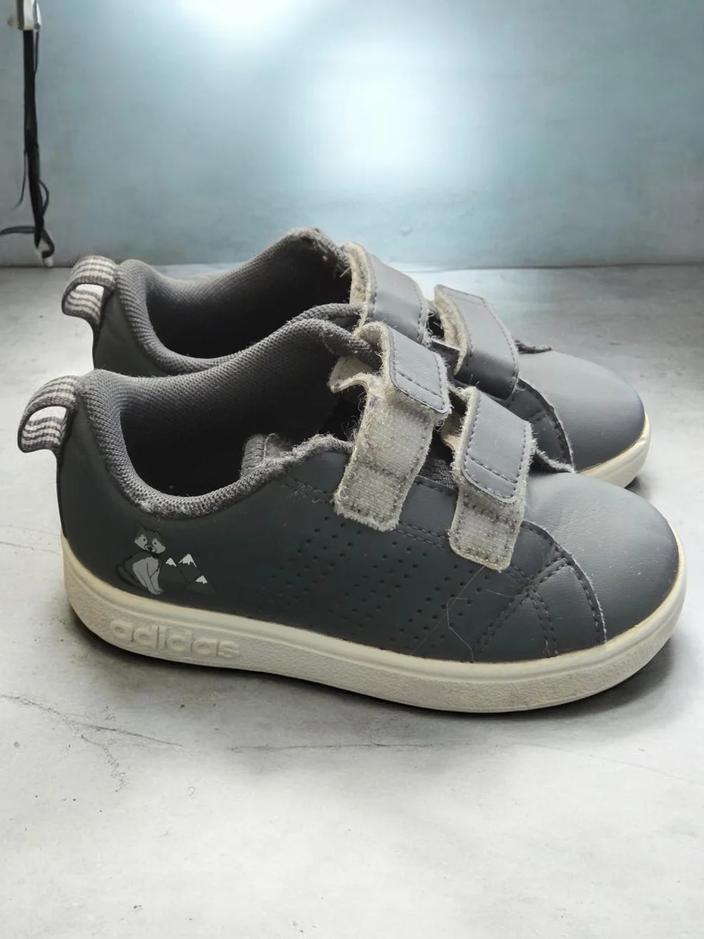 adidas Kids Gray Velcro Sneakers with Fox Accent